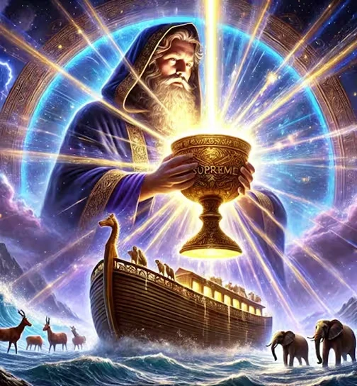Biblical Abundance Symbol with Noah's Ark and Golden Cup